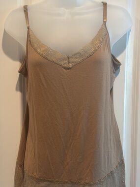 Women's Lace-Trim Cami Tank Top - Taupe Large